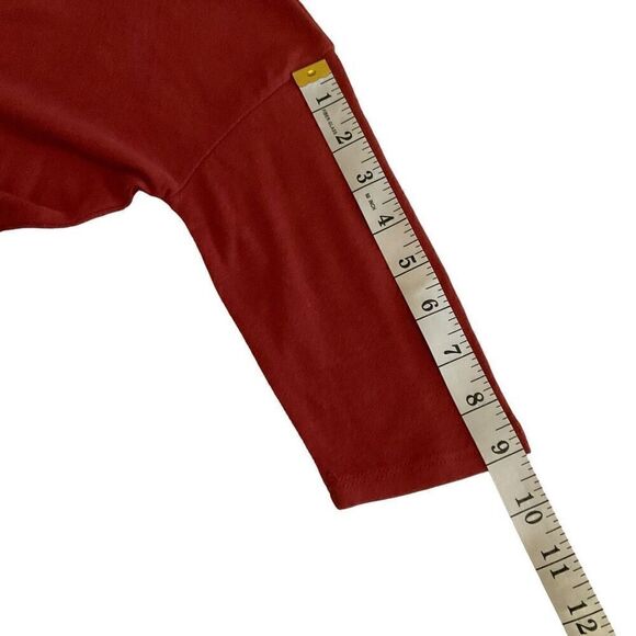 Express Tunic Blouse V Neck High Low Burnt Orange Short Sleeves Size Small - Picture 5 of 8